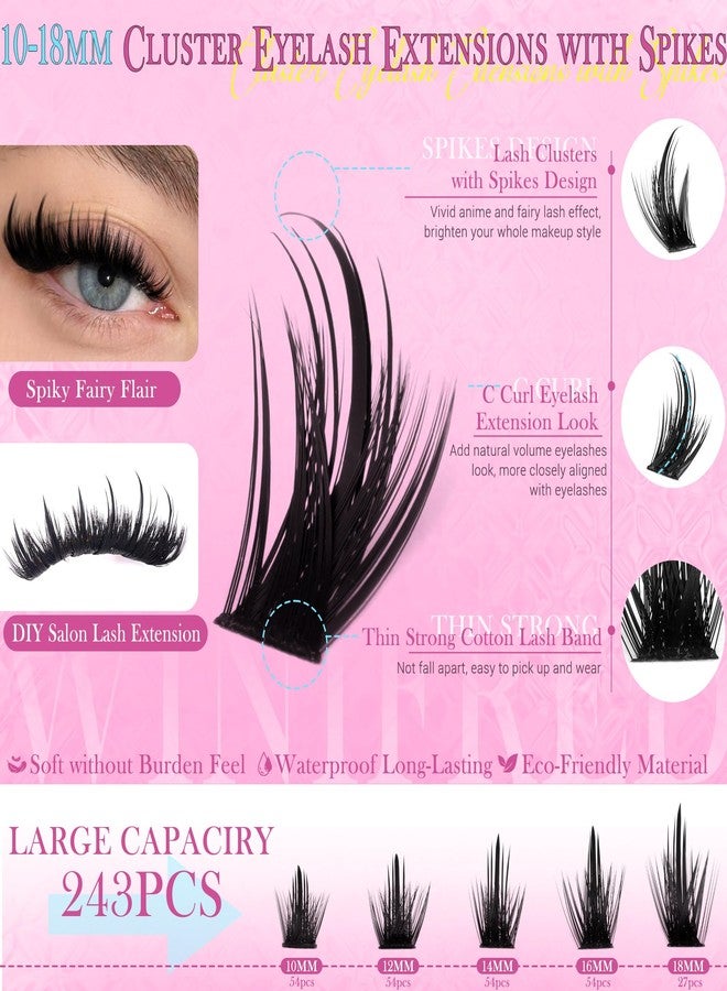 Winifred Manga Lash Clusters Kit Eyelash Clusters with Spikes Wispy Cluster Eyelash Extension Kit Fairy Lashes Clusters 10-18mm Anime Individual Lashes Kit Lash Bond and Seal Tweezers (243pcs) - Image 3